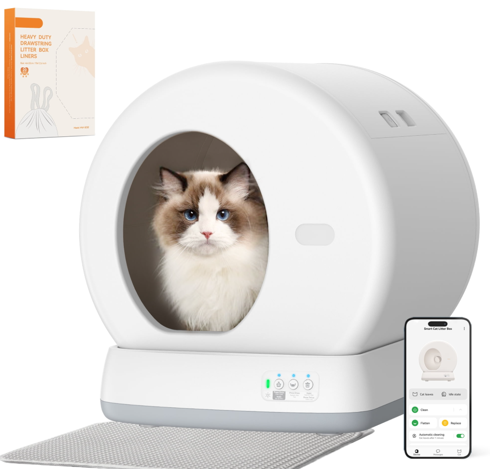 Smart Automatic Self-Cleaning Cat Litter Box, APP Control/Integrated Safety Protection, White