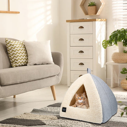 "2-in-1 Cozy Cat Bed – Medium Size with Removable Cushion in Sleek Silver Gray!" 🐾✨