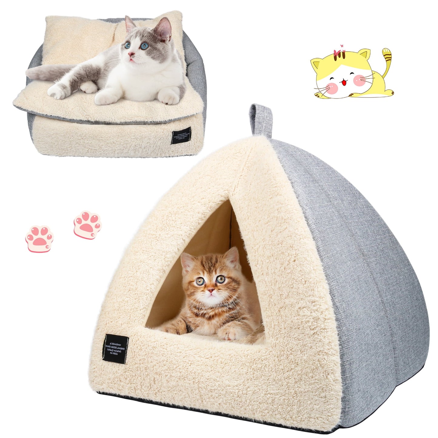 "2-in-1 Cozy Cat Bed – Medium Size with Removable Cushion in Sleek Silver Gray!" 🐾✨