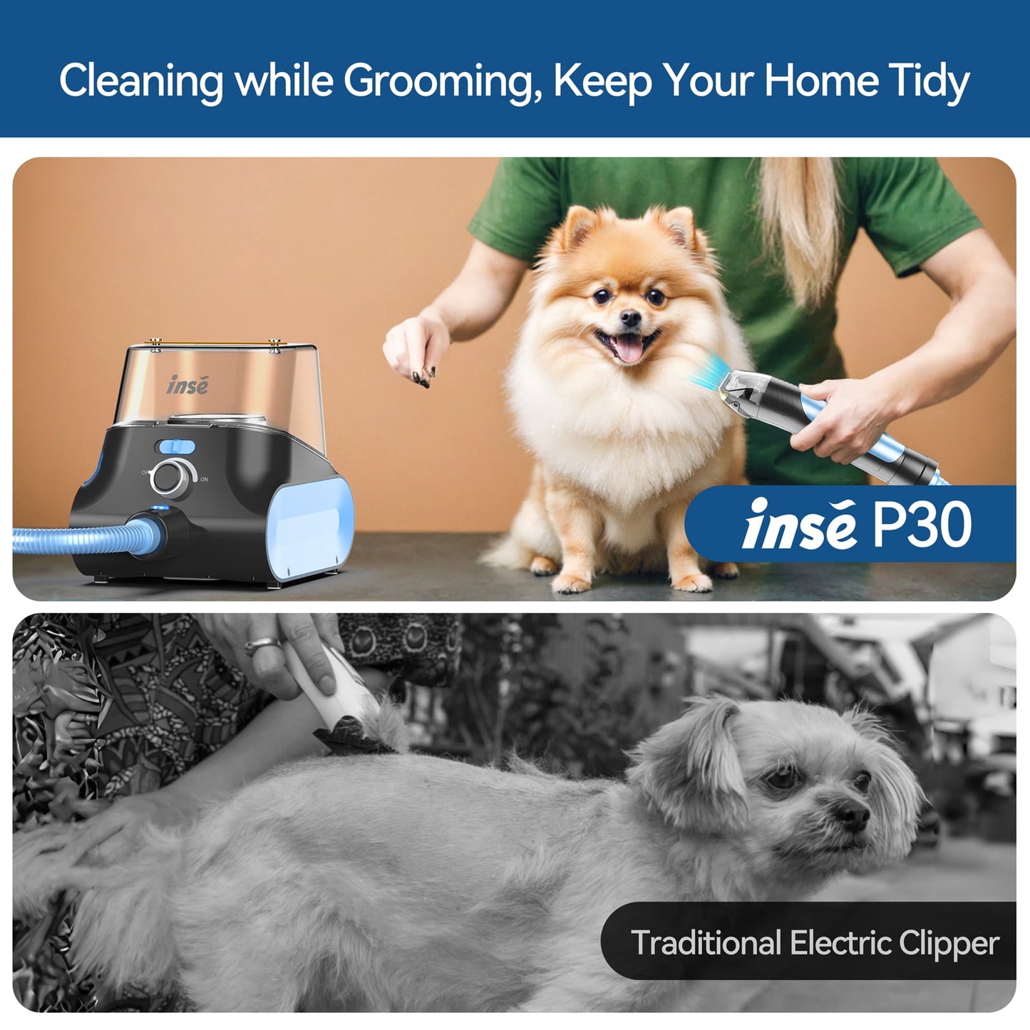 P30 Dog Grooming Vacuum – 4.5L Large Capacity, 5-in-1 Ultra-Low Noise Pet Grooming Kit for Dogs & Cats! 🐾✨