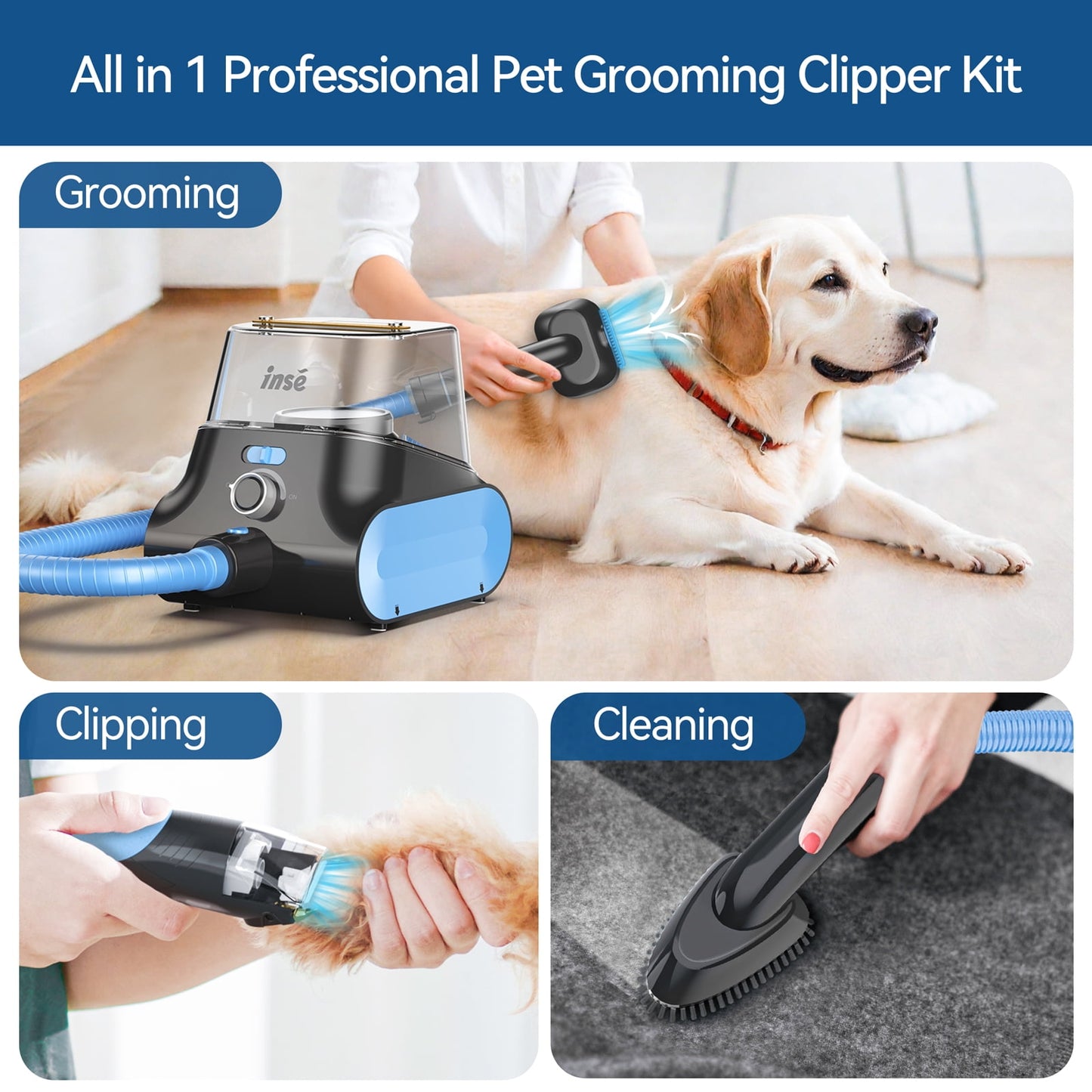 P30 Dog Grooming Vacuum – 4.5L Large Capacity, 5-in-1 Ultra-Low Noise Pet Grooming Kit for Dogs & Cats! 🐾✨